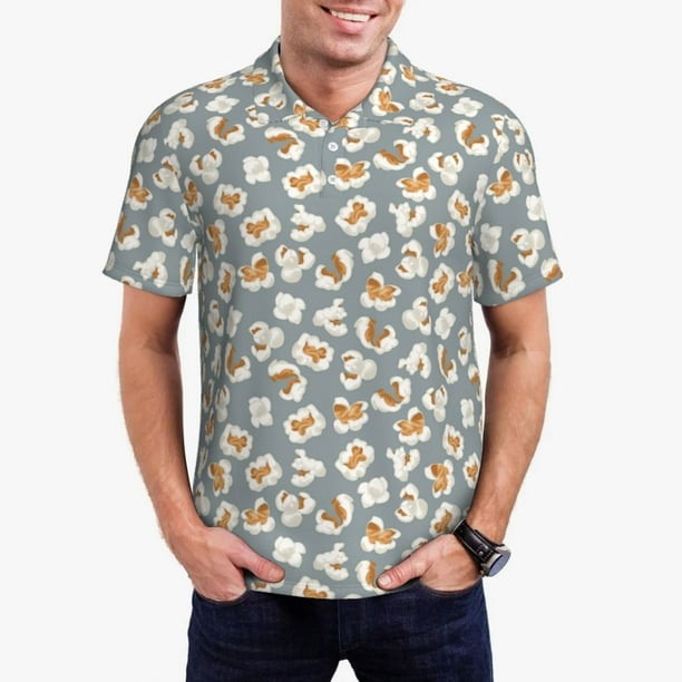 Balery White Popcorn Camisa Polo de Hombre con Estampado, de Manga Corta y Tejido Medio, Camisa Tipo Golf Polo-Medium