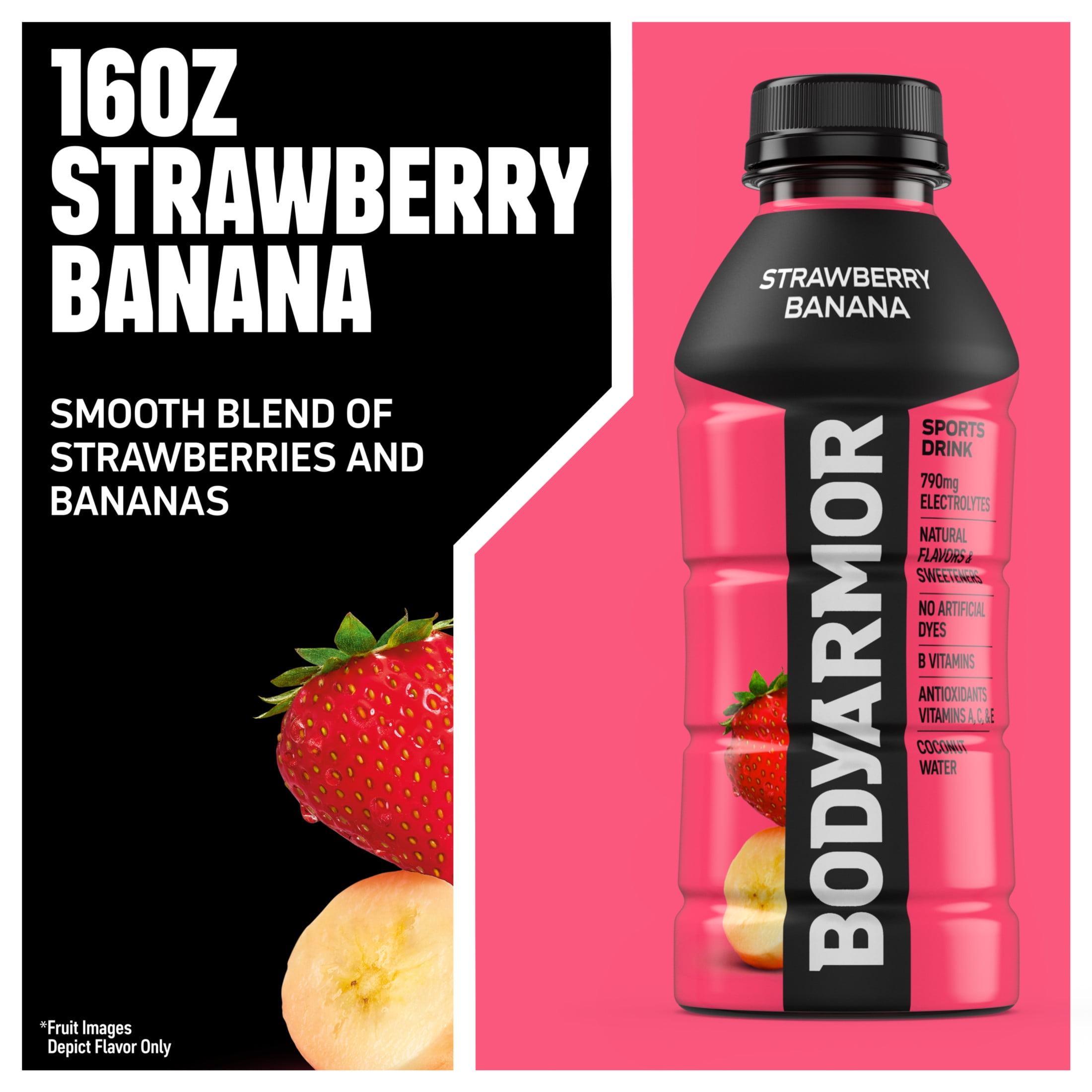 BODYARMOR Strawberry Banana Electrolyte Sports Drink Bottle, 16 fl oz