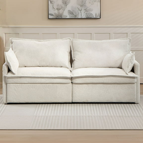 MDAQMD 75"Convertible Sofa Bed Corduroy 3-in-1 Pull Out Couch with USBC Ports Side Pocket White Loveseat Sleeper Sofa Futon Sofa Modern Charging Couch for Living Room Apartment