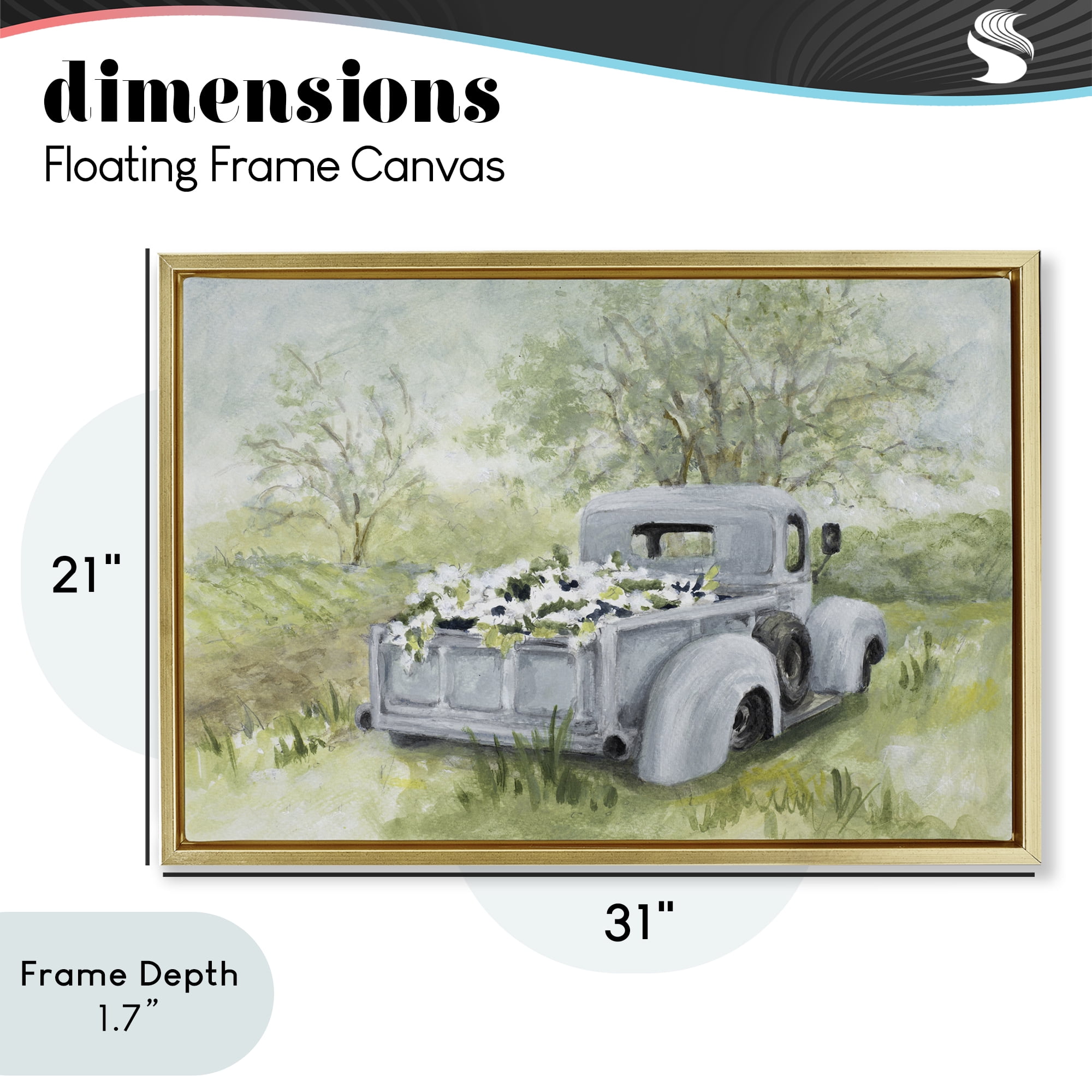 Stupell Industries Vintage Blue Truck Flower Sale Gold Framed Floater Canvas Wall Art, design by Lanie Loreth