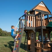 Backyard Discovery Canyon Creek Cedar Wood Swing Set, Slide, Clubhouse, Rock Wall