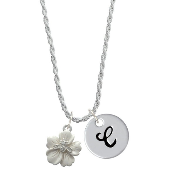 Delight Jewelry Silvertone Bee on White Flower Silvertone Script Initial Disc - C - Charm Necklace, 20"+3"