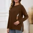 thumbnail image 6 of Zylanna Maternity Shirt with Hidden Zipper, Side Slit Spring 0versized Crew Neck Long Sleeve Nursing Tops Brown, 6 of 8