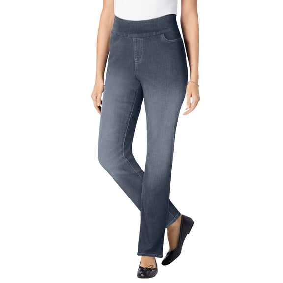 Woman Within Plus Size Petite Flex Pull-On Straight-Leg Gap-Free Stretch Denim Jeans