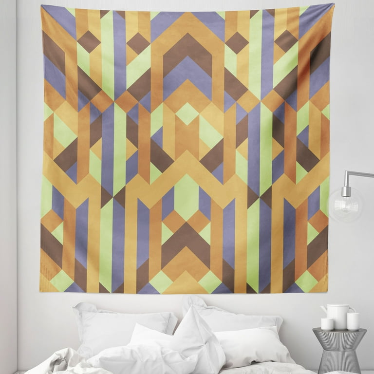 Earth Tones Tapestry Geometric Pattern with Retro Style Inspired by Intricacy of Gothic Era Fabric Wall Hanging Decor for Bedroom Living Room Dorm