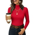 thumbnail image 3 of Women's Long Sleeve Mock Turtleneck Tops Ribbed Shirts Fleece Soft Thermal Undershirts Tee Red S, 3 of 6