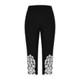 thumbnail image 5 of felwors Women's Capri Leggings Summer Floral Lace Trim Cropped High Waist Stretchy Soft Casual Yoga Workout Beach Tights Pants Black for Size XL, 5 of 8