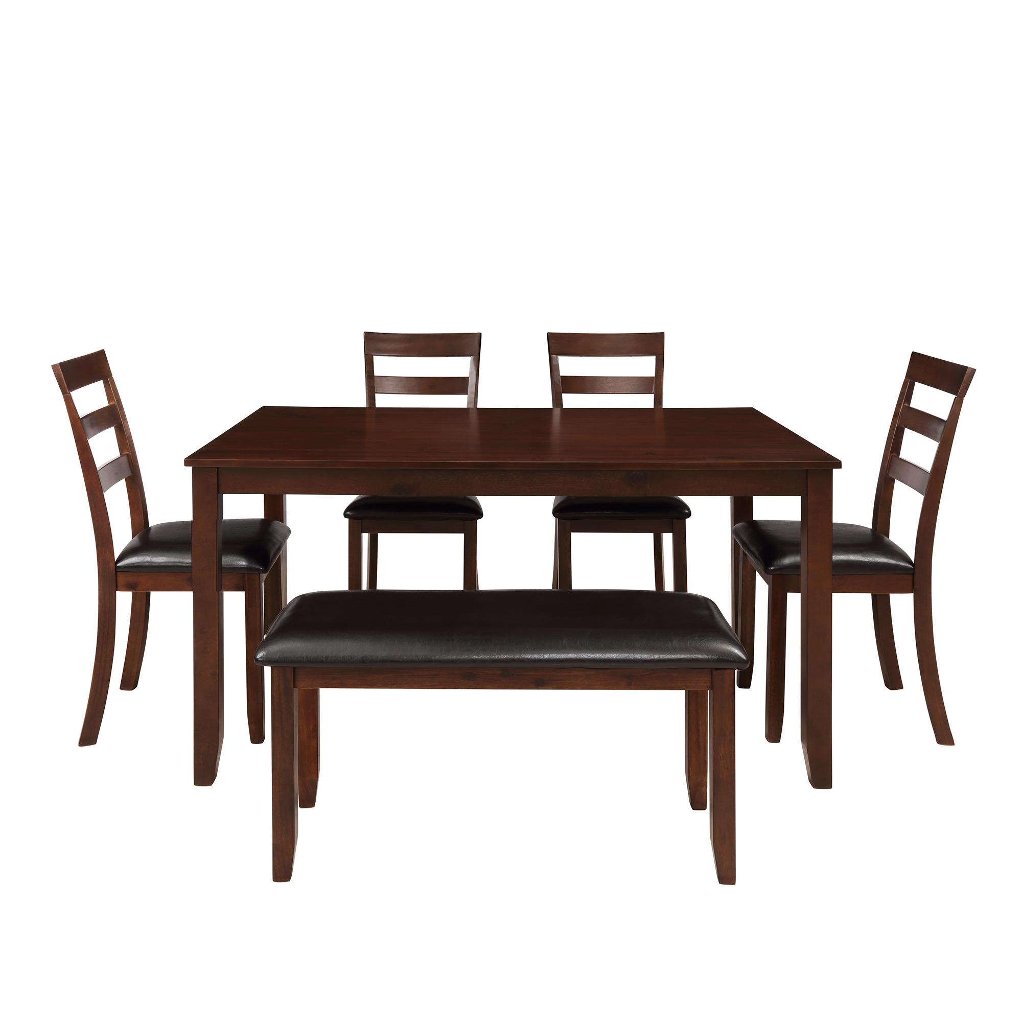 EUROCO 6-Piece Dining Room Table Set with 4 Ladder Chairs and Bench, Brown - image 4 of 7
