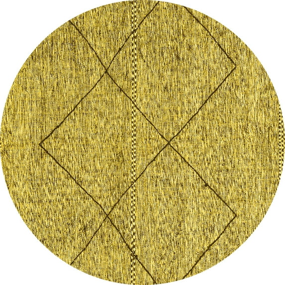 Ahgly Company Indoor Round Abstract Yellow Modern Area Rugs, 7' Round