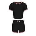 thumbnail image 5 of REORIAFEE Two Piece Outfits for Women Summer Matching Sets Lounge Set Women's Summer Casual Patchwork Short Sleeve Shorts Two Piece Set Black L, 5 of 6
