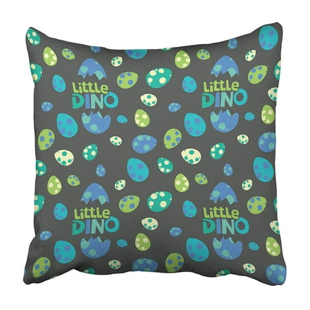 ARHOME Blue Little Dino Lettering with Colorful Spotted Dinosaur Eggs on Dark Green Animal Pillowcase 18x18 inch