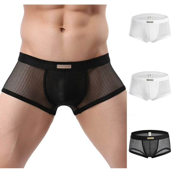 Jinhomg Mens Breathable Boxer Briefs Trendy See Through Mesh Underwear Breathable Comfy Low Waist Boxers Clubwear Flash Deals of The Day White M
