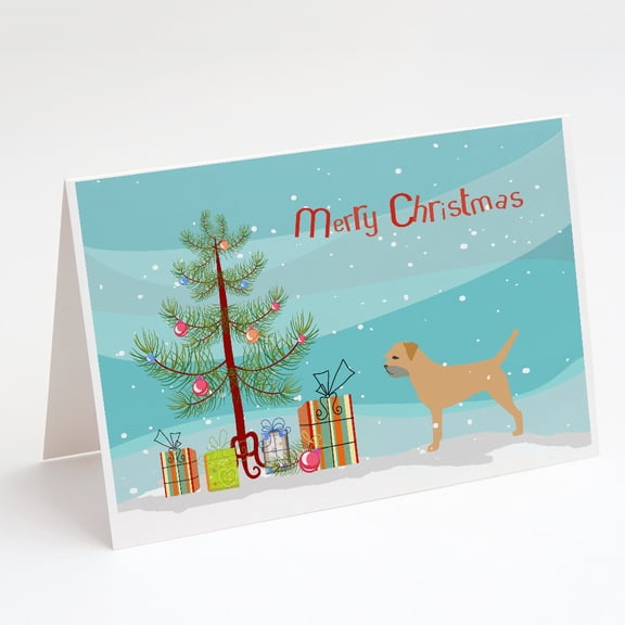 Border Terrier Merry Christmas Tree Greeting Cards and Envelopes Pack of 8