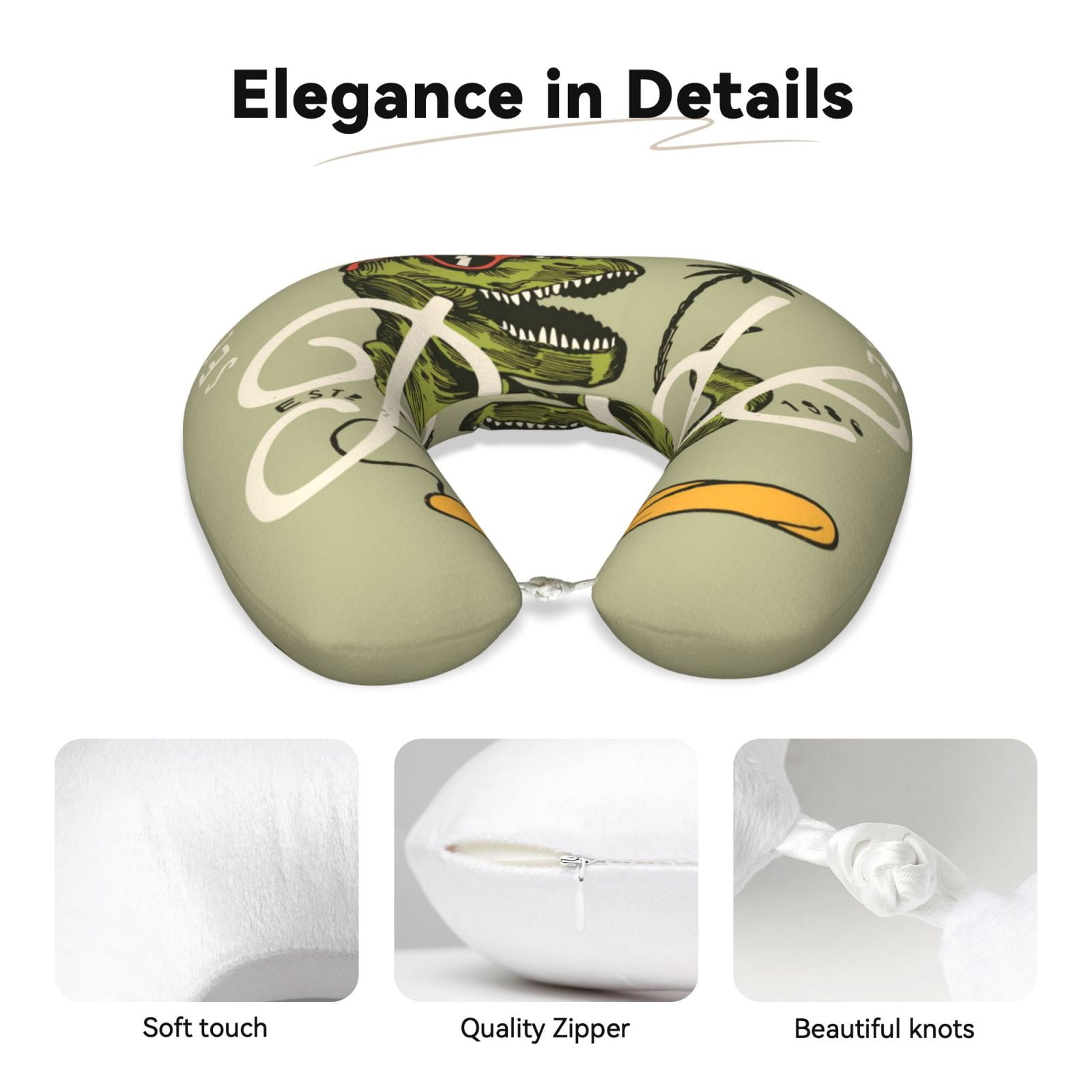 Xecao Dinosaur Print Memory Foam Cervical Neck Pillow Versatile U-Shaped Pillows for Home,Office,Camping,Travelling,Soft Washable Cover
