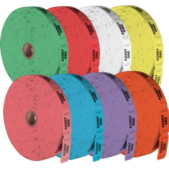 8 Pack Admit One Roll Tickets - 2000 Blank Tickets per roll, (16,000) Raffle, Carnival, Auction, Fundraiser, Bingo or Drink Tickets, Assorted Colors