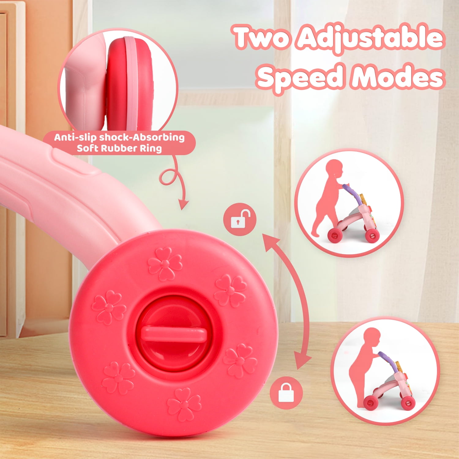 Flooyes Baby Push Walker Toys, Sit to Stand Toddler Learning Push Toys for 6-18 Months, Baby Walking Toys 6-12 Months,Early Learning Push Toys for Toddlers ,Pink