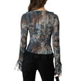 thumbnail image 4 of Liacowi Women Long Sleeve Sheer Top Button Up Shirts Open Front Shrug Cardigan, 4 of 5