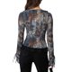 thumbnail image 4 of Lucakuins Blusa de Manga Larga para Mujer, Color Sólido/Impreso Cuello en V Casual Encaje Patchwork Split Tops Lucakuins S-XL, 4 of 5