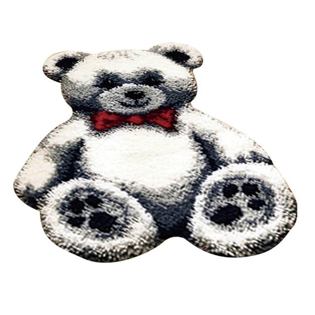 Toy Bear Latch Hook Rug Cushion DIY Craft Needle Embroidery For Beginner White