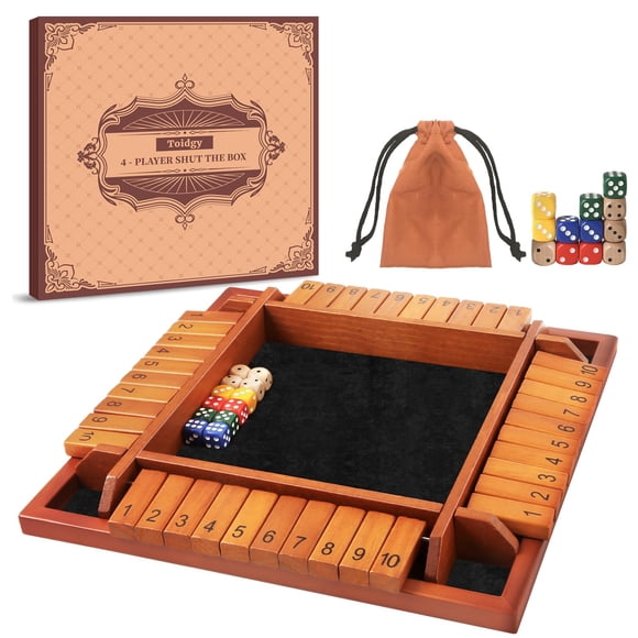 Juego de dados Shut The Box Toidgy para 4 jugadores con tablero de madera