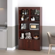 HELLONE 5 Tier Open Bookcase and Bookshelf, Modern Bookcase with Doors, Wood Bookcase Storage Organizer Shelf, 63 in Tall Display Storage Shelves for Bedroom Living Room Office, Brown