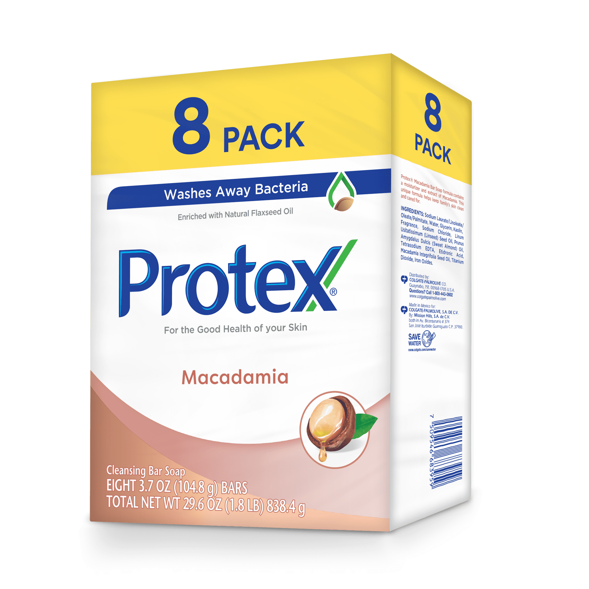 Protex Bar Soap, Macadamia, for Both Men and Women, Adults and & Children 3+, 8 Pack 3.7 oz