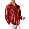 thumbnail image 4 of INSPIRE CHIC Metallic Shirt for Men's Button Down Party Glitter Costume Shiny Leopard Printed Shirts, 4 of 5