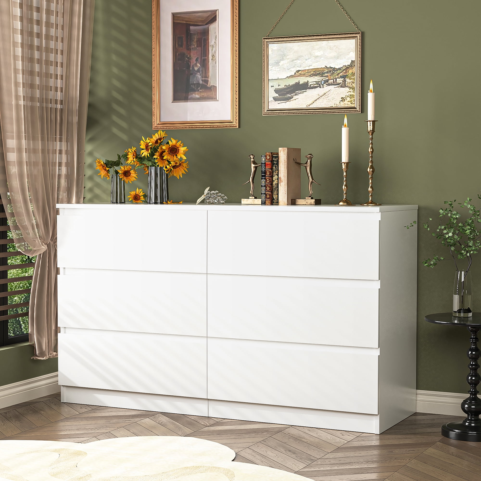 YYAo Particle Board 6 Drawer Dresser, Large Modern Chest of 6 Drawers Night Table, Storage Cabinet for Bedroom, Closet, Living Room, White YYAo Particle Board 6 Drawer Dresser, Large Modern Chest of 6 Drawers Night Table, Storage Cabinet for Bedroom, Closet, Living Room, White