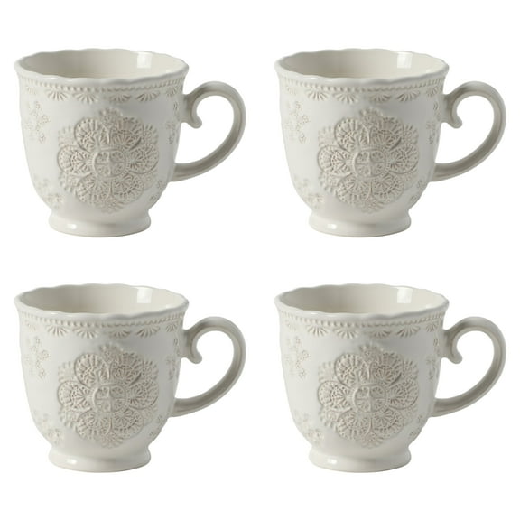 The Pioneer Woman Vintage Lace Stoneware Mugs White 4-Pack