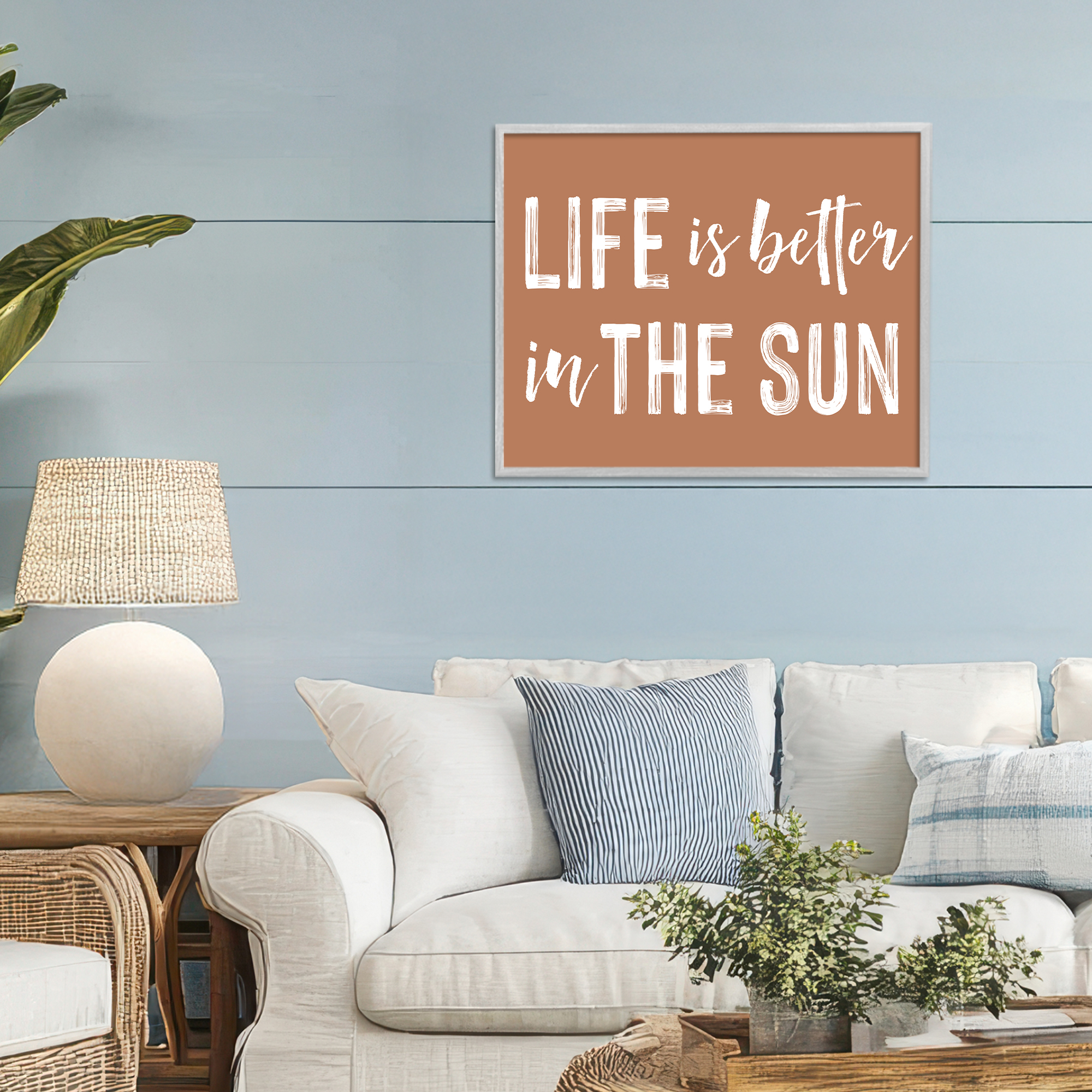 Life Better In Sun Brown Gray Framed Giclee Art, design by Lettered and Lined