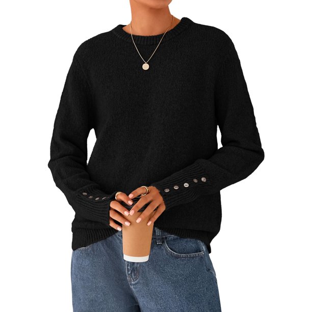 Suéter PRETTYGARDEN Otoño 2025 Casual Cómodo Cuello Redondo Negro XL