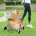 thumbnail image 4 of Gymax Folding Shopping Cart Utility Trolley Portable For Grocery Laundry Travel Silver, 4 of 9