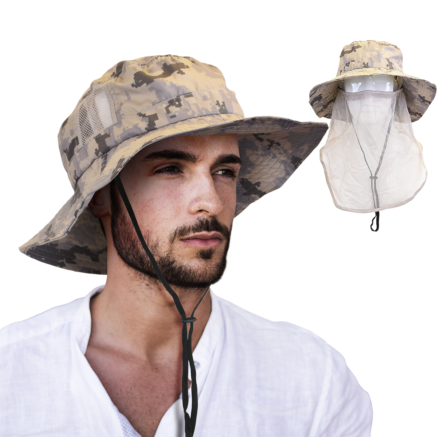 Headshots Fishing Hats with AntiMosquito Facemask, UV Protection Sun