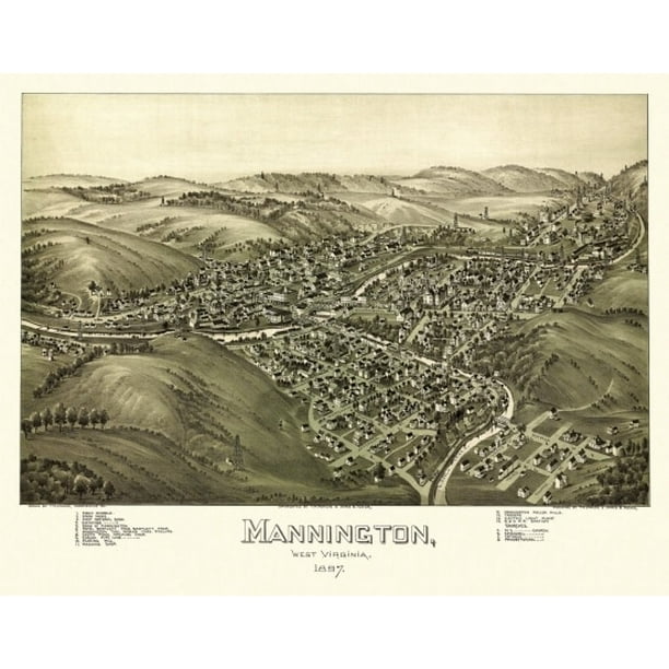 Historic Map of Mannington West Virginia 1897 Marion County Poster ...