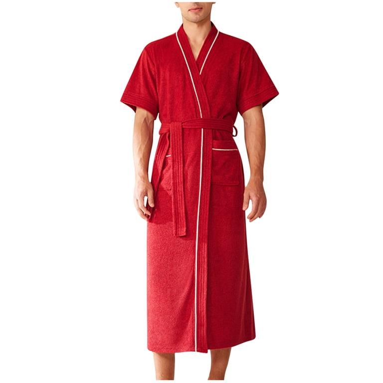 Kilaqueen Mens Short Sleeve Long Robe Terry Cloth Belted Bathrobe Sleepwear Summer Lightweight Spa Hotel Dressing Gown Loungewear with Pockets - Walmart.com Kilaqueen Mens Short Sleeve Long Robe Terry Cloth Belted Bathrobe Sleepwear Summer Lightweight Spa Hotel Dressing Gown Loungewear with Pockets - Walmart.com