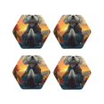 thumbnail image 1 of Junzan Sunset Meditating Bichon Frise Print Coasters for Drinks - Leather Coasters Set of 4 for Coffee Table for Housewarming/Kitchen/Bar/Decor -Hexagon, 1 of 6