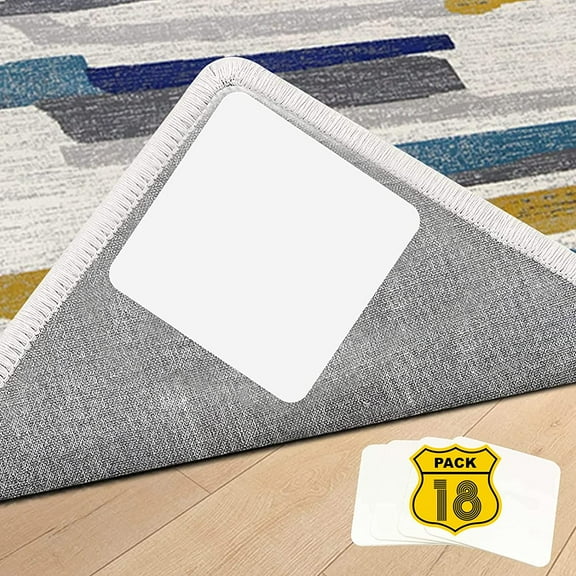 18 Pcs Rug Pad Gripper, Reusable Washable Carpet Tape, Non Slip Rug Grippers for Area Rugs, Dual Sided Adhesive Rug Gripper for Carpet to Keep Corners Flat, in Place and Easily Peel Off, 3.8IN