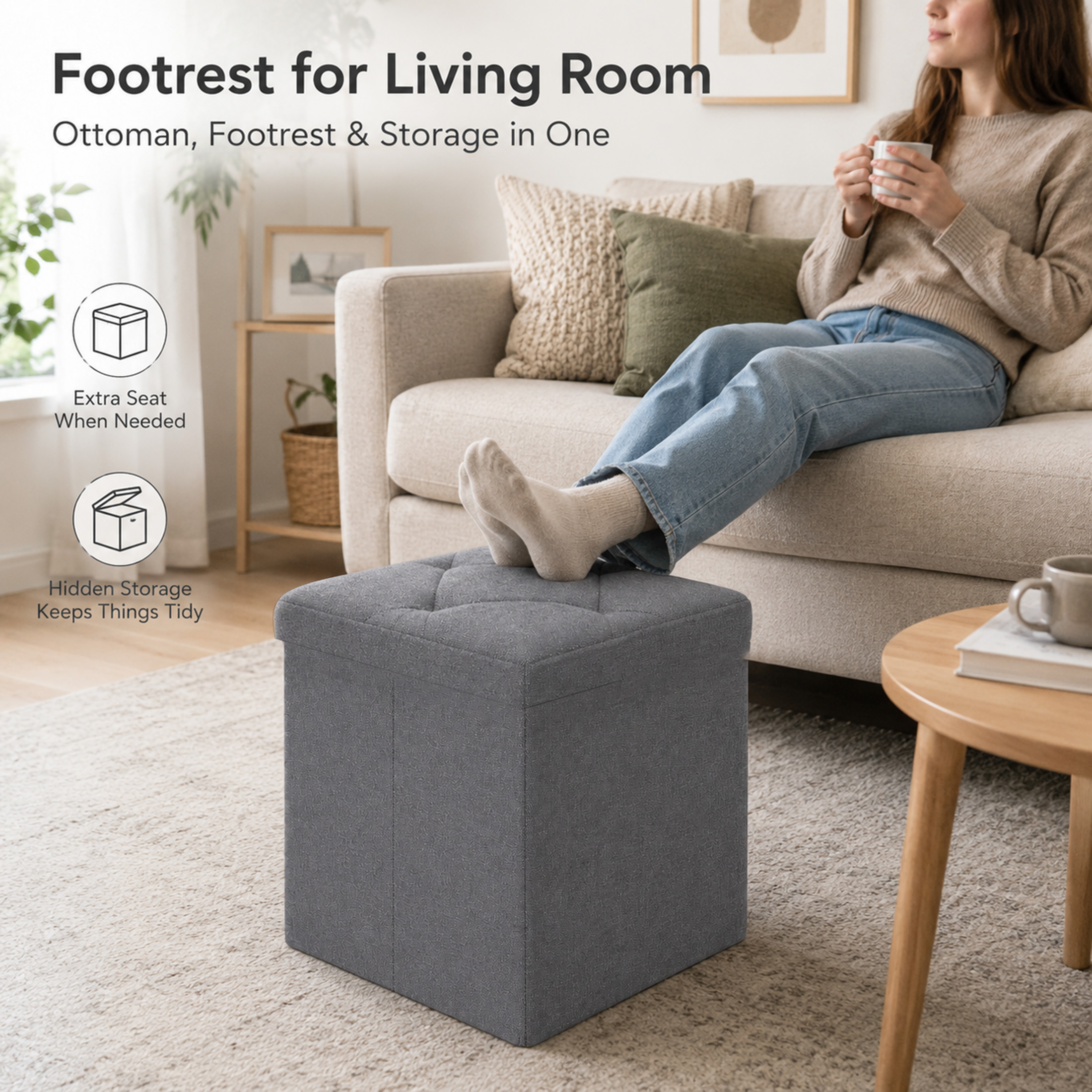 Nnovaroom 15" Folding Storage Bench, Gray photo 7