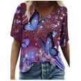 thumbnail image 1 of Camiseta de manga corta suelta con cuello en V y estampado informal a la moda para mujer Pompotops  hkajfhjk468592, 1 of 4