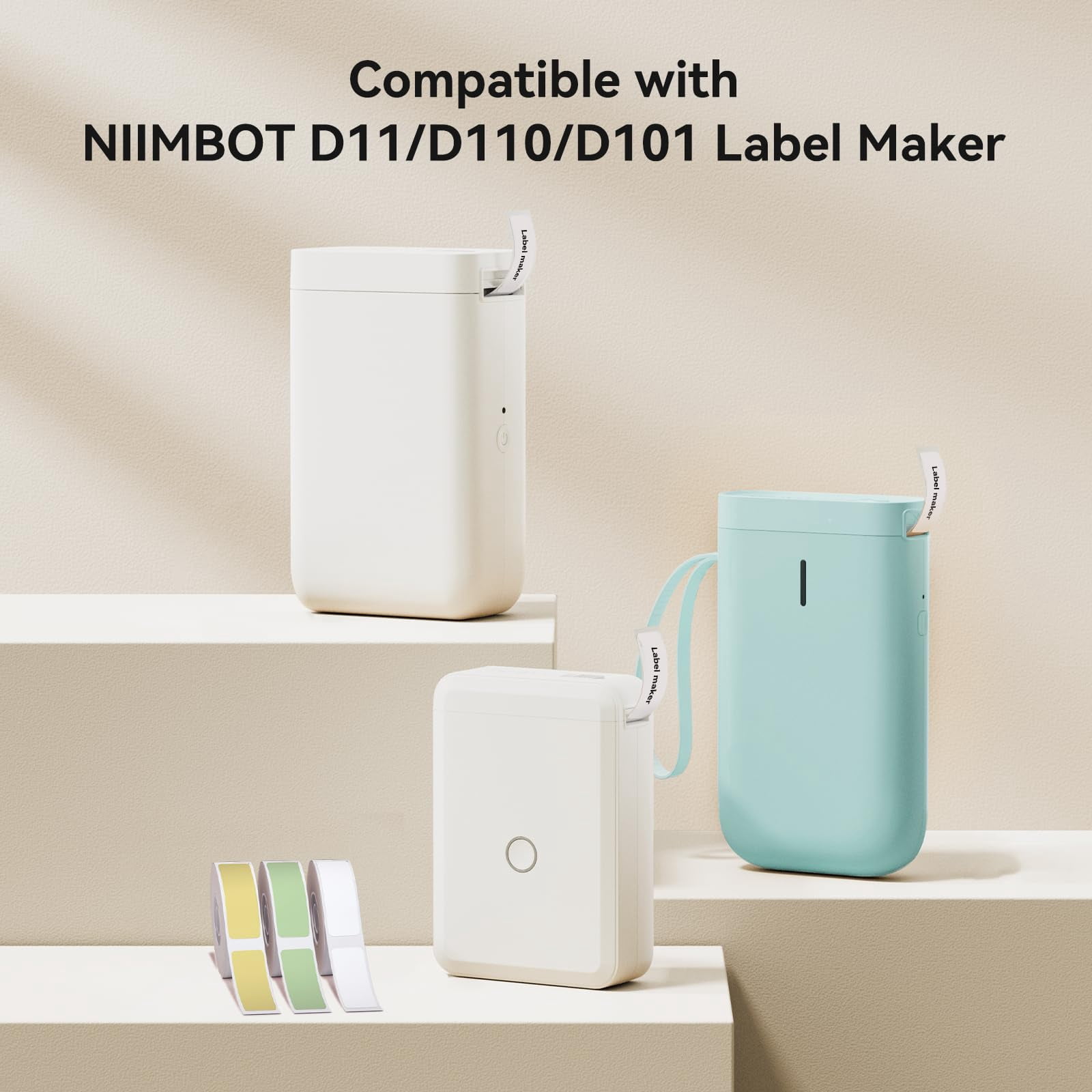 NIIMBOT 6 Rolls Labels for D11/D110/D101 Label Printer, Thermal Labels 12x40mm/2 Rolls, 12x 75mm/2 Rolls, 12 x 109mm/2 Rolls, for for Home Office School