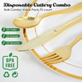 thumbnail image 4 of 75 Pack Gold Plastic Silverware Disposable Cutlery Set - 25 Forks Knives Spoons - Disposable Flatware Heavy Duty Plastic Utensils Set for Catering, Parties, Dinners, Weddings, 4 of 7