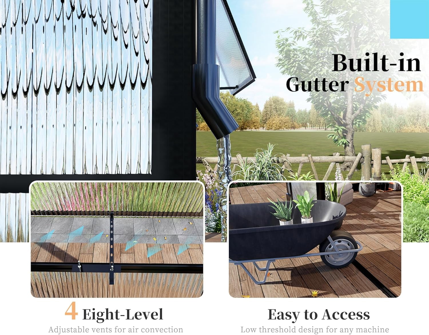 Jocisland 16x12x9.5 ft Polycarbonate Walk-in Greenhouse - 6 ft Wall Height Outdoor Aluminum Greenhouses with 2 Vent Windows, for Backyard Garden