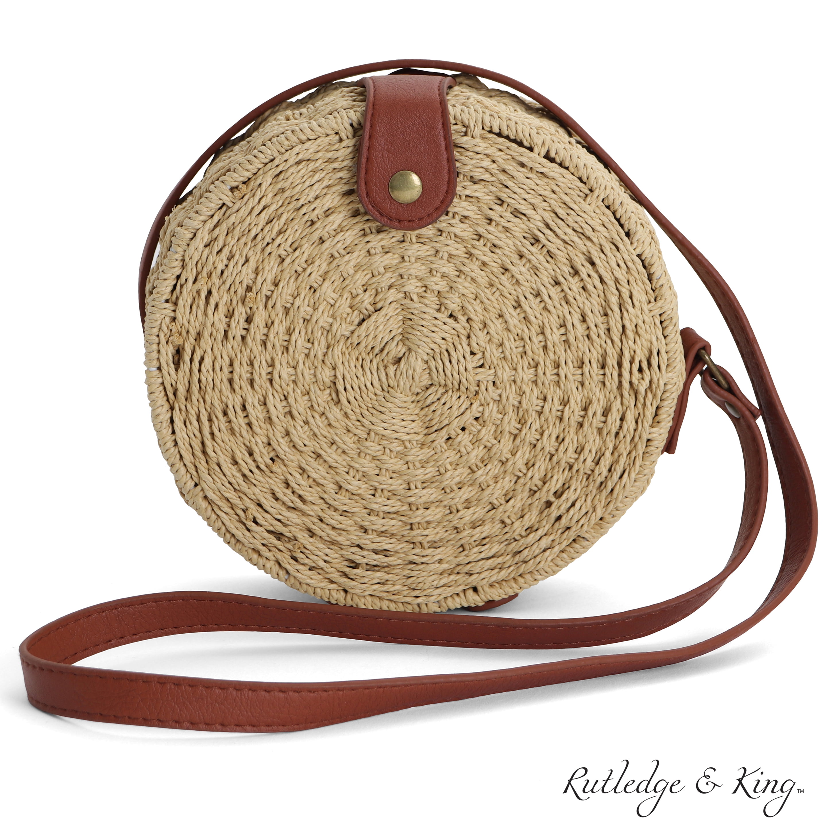 Rutledge & King Straw Crossbody Bag with Handle Straw Purse (Copper