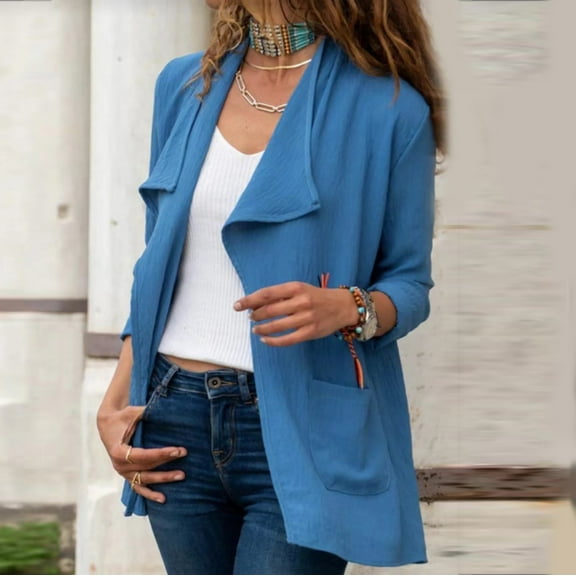 AOOCHASLIY Black and Friday Women Coat Christmas Gift Women Solid Color Casual Long Sleeve Pocket Mid-Length Cardigan Tops Blouse Coat