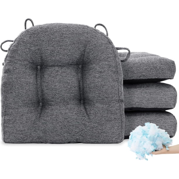 Cojines para sillas de comedor, cojines para asientos de cocina, juego de 4 almohadones con tiras para interior, antideslizantes, para oficina, gris oscuro