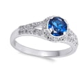 thumbnail image 4 of CHOOSE YOUR COLOR Round Blue Simulated Sapphire Solitaire Halo Ring .925 Sterling Silver Band CZ Female Size 4, 4 of 4