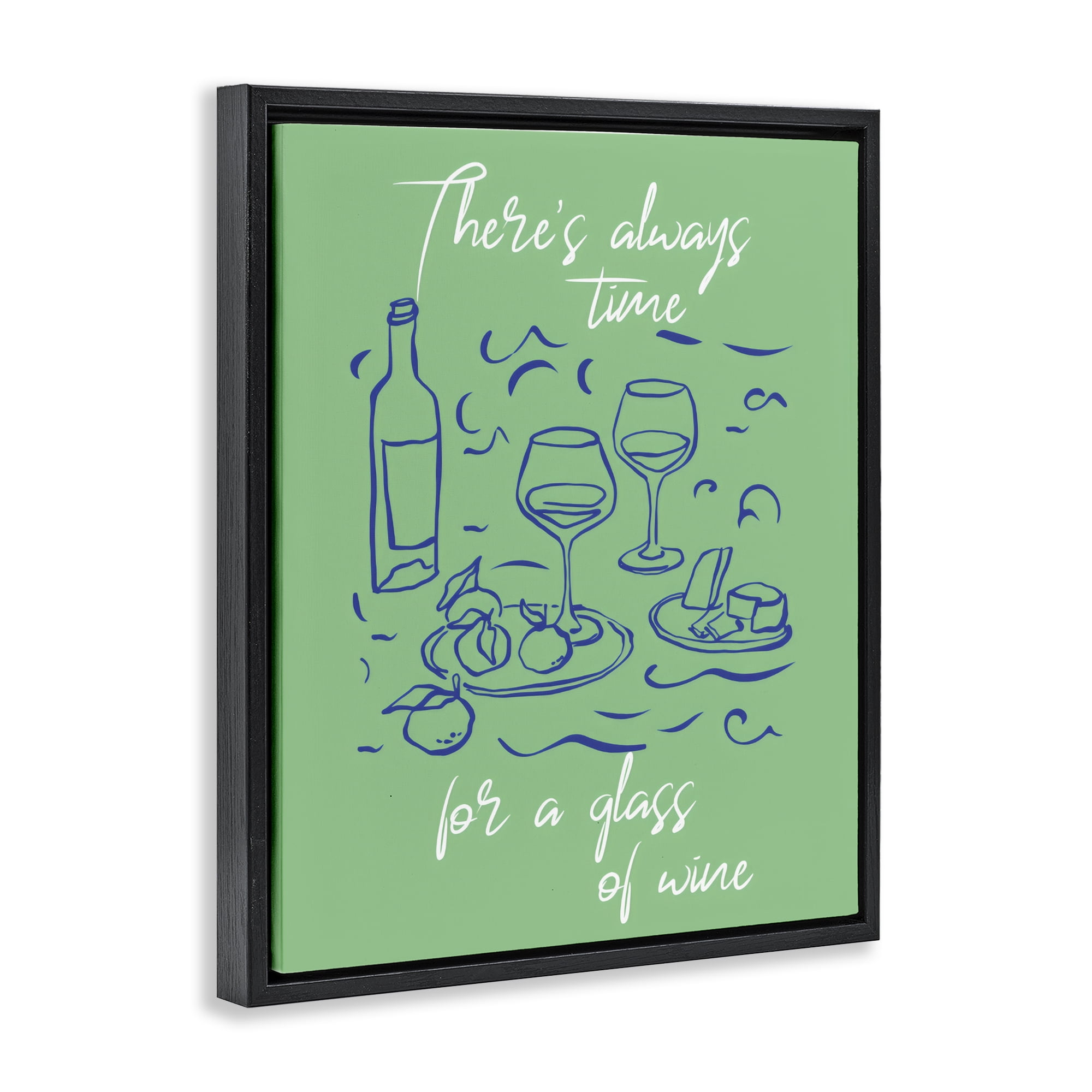 Stupell Industries Always Time For Glass Of Wine Black Framed Floater Canvas Wall Art, design by The Prints Vibe