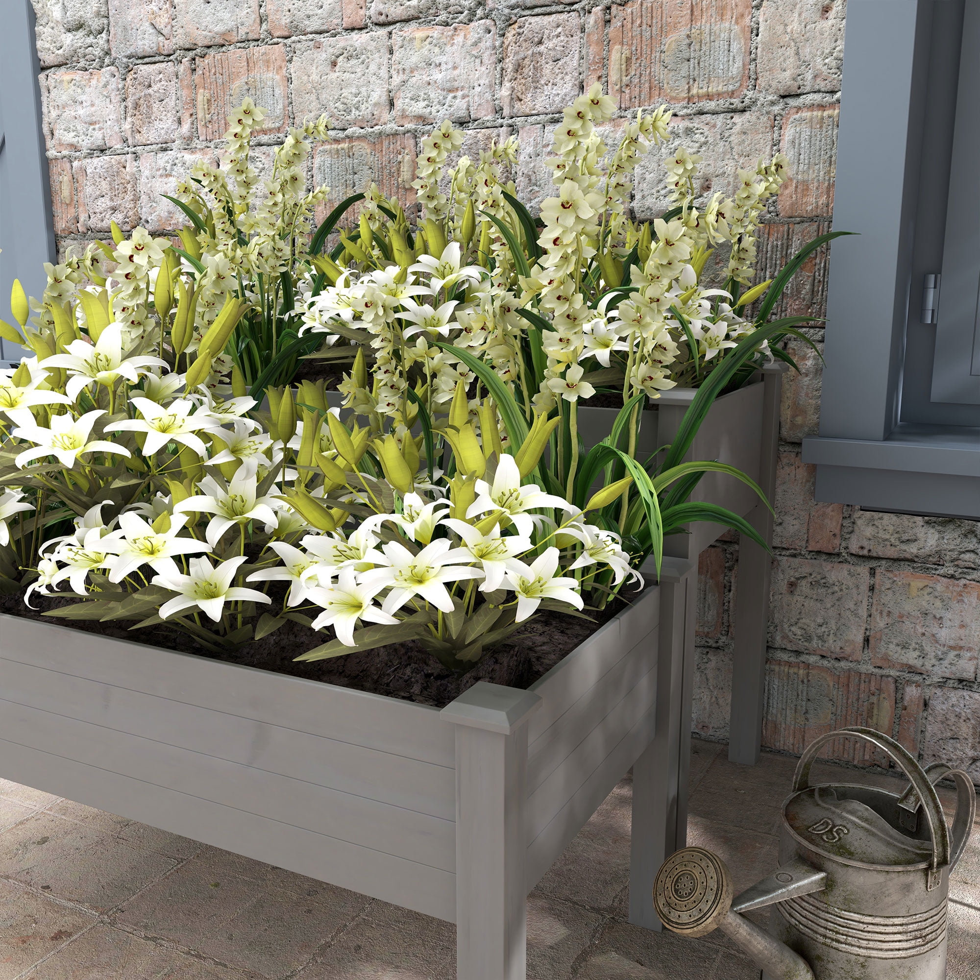 Outsunny 2 Tier Raised Garden Bed, Elevated Wooden Planter Box, Gray