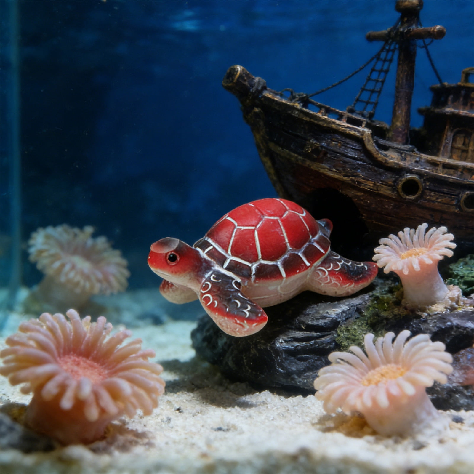 Aquarium Decor Glowing Turtle Ornament for Fish Tank, Luminous Underwater Figurine for Aquatic Scenery & Night Viewing, Red, by IHXORA