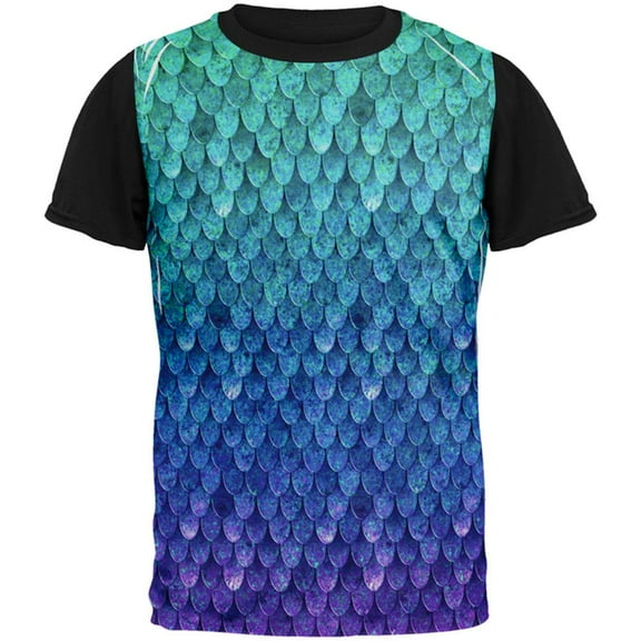 Halloween Mermaid Scales Costume All Over Mens Black Back T Shirt Multi SM